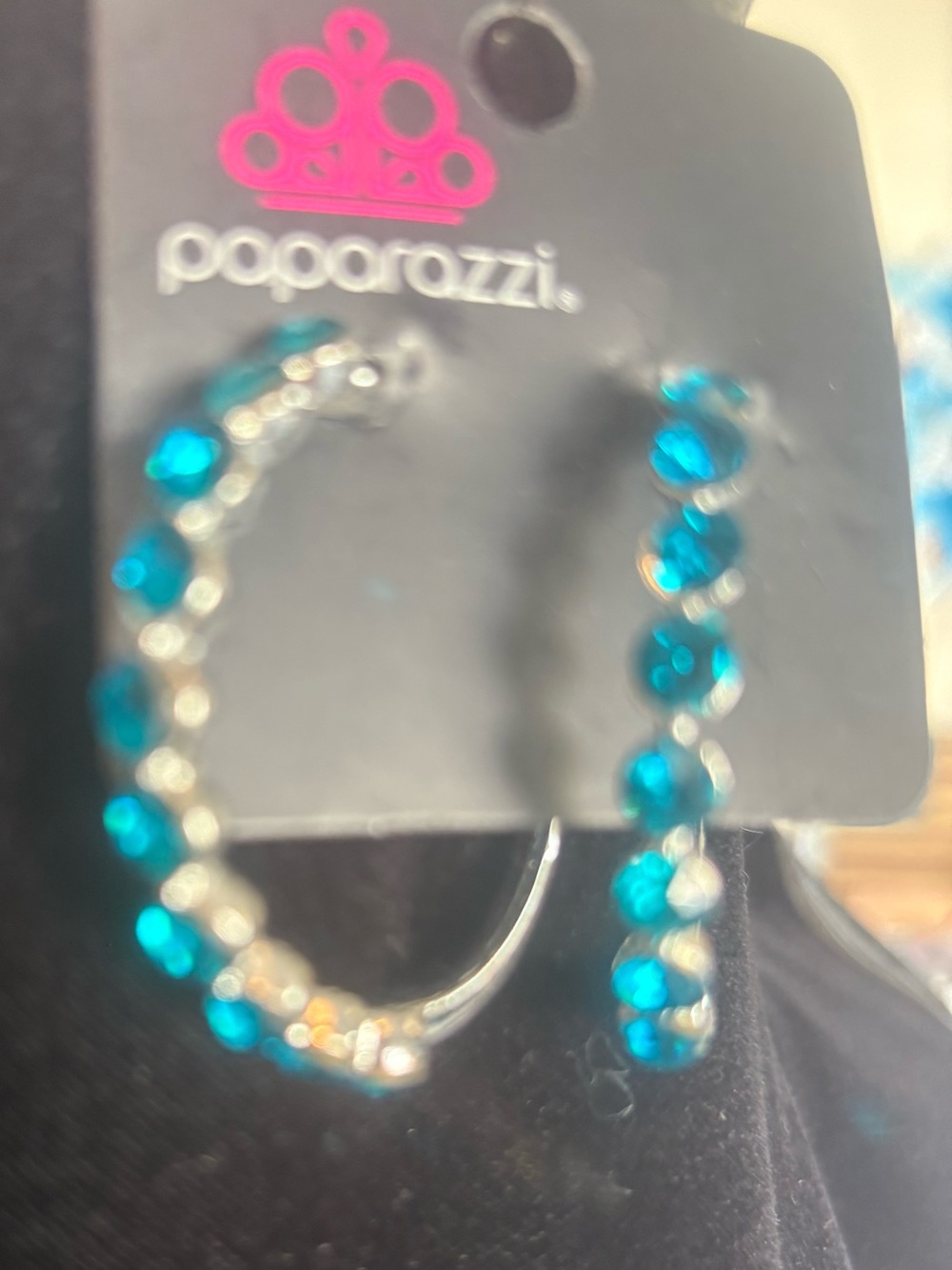 Paparazzi Teal Crystal Hoop Earrings - Teal Blue Sparkle